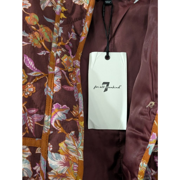 Women's 7 For All Mankind S Burgundy Floral Quilted Puffer Jacket - Picture 6 of 13